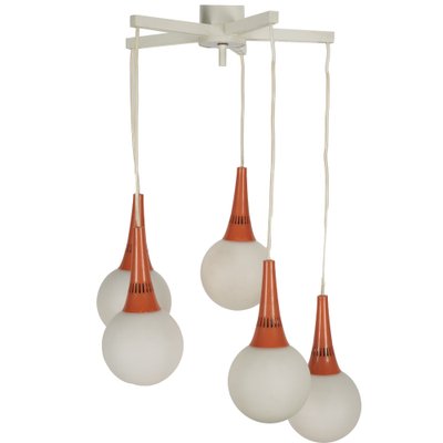 Space Age Orange & White 5-Orb Pendant Lamp-XMR-983373