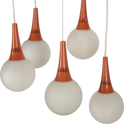 Space Age Orange & White 5-Orb Pendant Lamp-XMR-983373