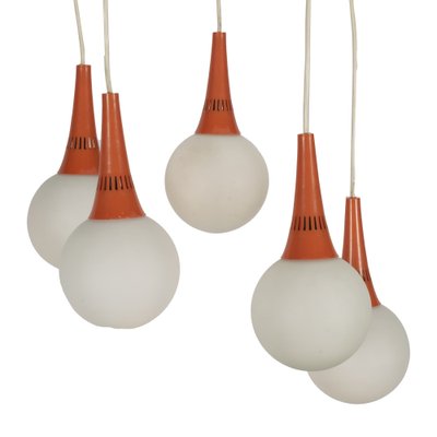 Space Age Orange & White 5-Orb Pendant Lamp-XMR-983373