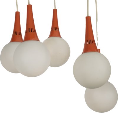 Space Age Orange & White 5-Orb Pendant Lamp-XMR-983373