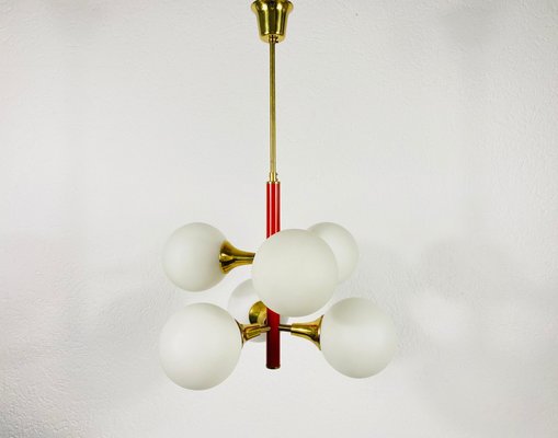 Space Age Red 6-Arm Chandelier from Kaiser, Germany, 1960s-PUK-826867