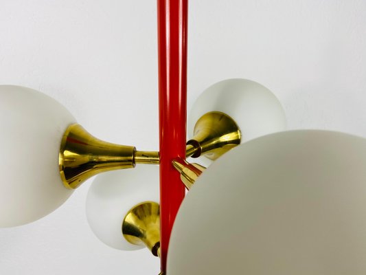 Space Age Red 6-Arm Chandelier from Kaiser, Germany, 1960s-PUK-826867