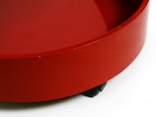 Space Age Round Red Side Table with Smoked Glass Top from Opal, 1970s-RR-1786782