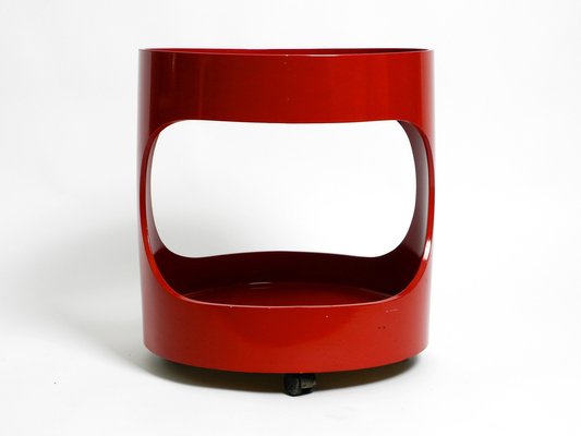 Space Age Round Red Side Table with Smoked Glass Top from Opal, 1970s-RR-1786782