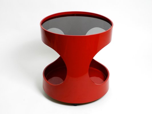 Space Age Round Red Side Table with Smoked Glass Top from Opal, 1970s-RR-1786782