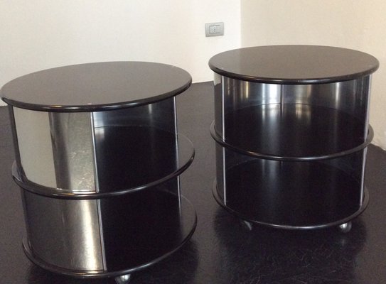 Space Age Style Nightstands in Lacquered Wood and Steel, 1970s, Set of 2-QZG-1743589