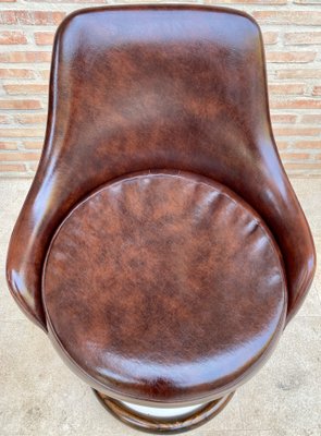 Space Age Swivel Chairs in Original Brown Leather, Plastic and Wood, 1960s, Set of 4-NOU-1220644