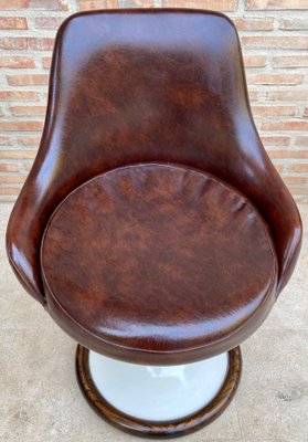 Space Age Swivel Chairs in Original Brown Leather, Plastic and Wood, 1960s, Set of 4-NOU-1220644