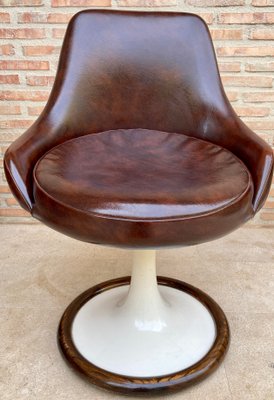 Space Age Swivel Chairs in Original Brown Leather, Plastic and Wood, 1960s, Set of 4-NOU-1220644