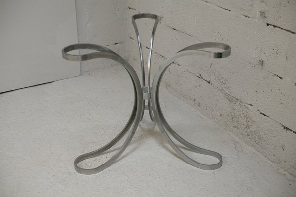 Space Age Table in Polished Steel with Round Smoked Glass Top, France, 1970s-MAO-988442