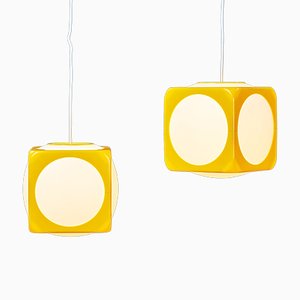 Space Age Yellow Model Dice Ceiling Lamps by Lars Schöler for Hoyrup Lamper, 1970s, Set of 2-ZGQ-577844