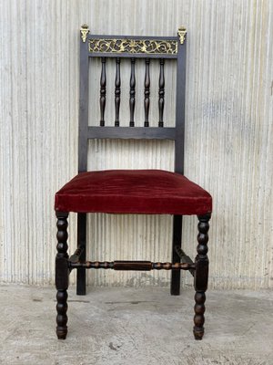 Spanish Armchairs with Bronze Details & Red Velvet Upholstery, Set of 2-PSK-1002965