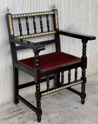 Spanish Armchairs with Bronze Details & Red Velvet Upholstery, Set of 2-PSK-1002965