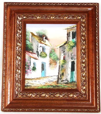 Spanish Artist, Street in a Typical Spanish Village, 20th Century, Oil on Canvas, Framed-ZYI-1332079