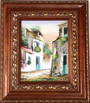 Spanish Artist, Street in a Typical Spanish Village, 20th Century, Oil on Canvas, Framed-ZYI-1332079