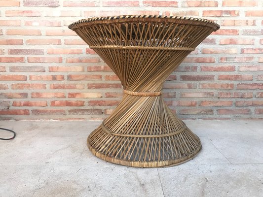 Spanish Bamboo & Glass Coffee Table, 1950s-NOU-595165