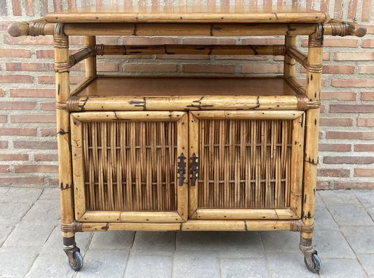 Spanish Bar Cabinet in Bamboo with Wheels, 1950s-NOU-1453942