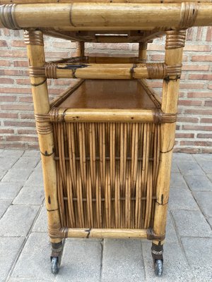 Spanish Bar Cabinet in Bamboo with Wheels, 1950s-NOU-1453942