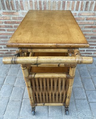 Spanish Bar Cabinet in Bamboo with Wheels, 1950s-NOU-1453942