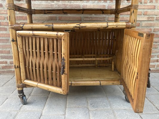 Spanish Bar Cabinet in Bamboo with Wheels, 1950s-NOU-1453942