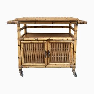 Spanish Bar Cabinet in Bamboo with Wheels, 1950s-NOU-1453942