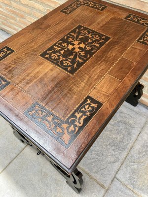 Spanish Baroque Side Table with Lyre Legs and Marquetry Top, Early 19th Century-NOU-974897