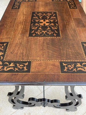 Spanish Baroque Side Table with Lyre Legs and Marquetry Top, Early 19th Century-NOU-974897