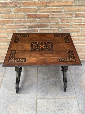 Spanish Baroque Side Table with Lyre Legs and Marquetry Top, Early 19th Century-NOU-974897