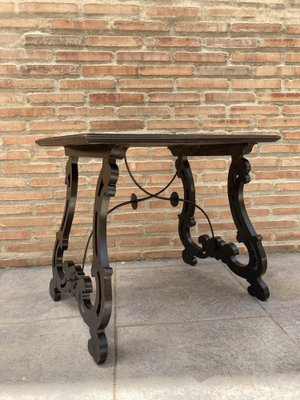 Spanish Baroque Side Table with Lyre Legs and Marquetry Top, Early 19th Century-NOU-974897