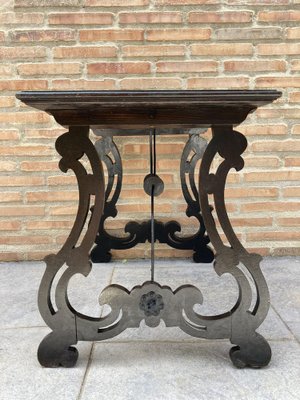 Spanish Baroque Side Table with Lyre Legs and Marquetry Top, Early 19th Century-NOU-974897