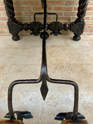 Spanish Baroque Table with Dark Walnut Solomonic Legs with Carved Structure and Iron Stretcher-NOU-1005594