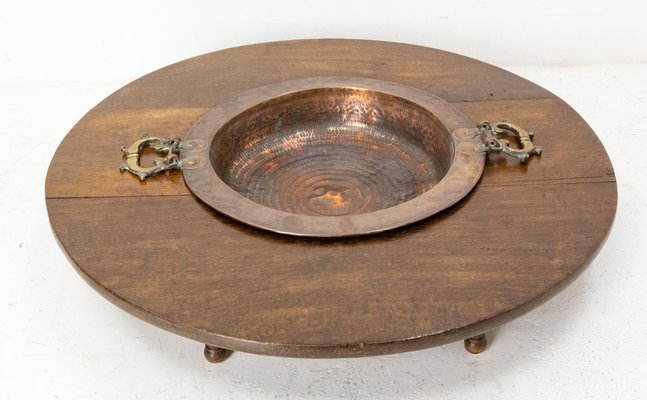 Spanish Basque Oak & Copper Brazier or Planter, 19th Century-RIU-1263696