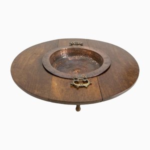 Spanish Basque Oak & Copper Brazier or Planter, 19th Century-RIU-1263696