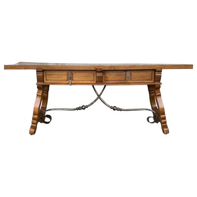 Spanish Bench or Low Console Table with Drawers, Lyre Legs and Iron Stretcher-PSK-1002637