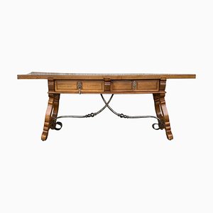 Spanish Bench or Low Console Table with Drawers, Lyre Legs and Iron Stretcher-PSK-1002637