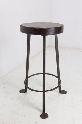 Spanish Breakfast Bar Stool in Elm Top and Wrought Iron, 1960-RIU-1299313