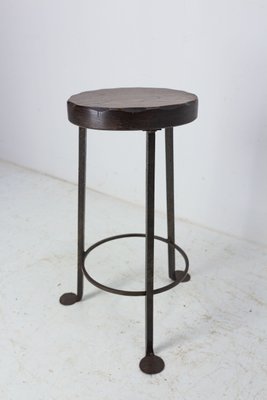 Spanish Breakfast Bar Stool in Elm Top and Wrought Iron, 1960-RIU-1299313