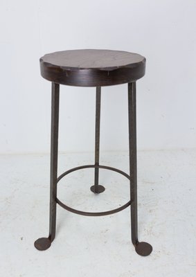 Spanish Breakfast Bar Stool in Elm Top and Wrought Iron, 1960-RIU-1299313