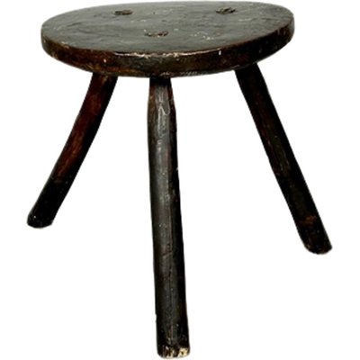 Spanish Brutalist Ebonized Pine Wood Stool, 1900s-TCS-1702865