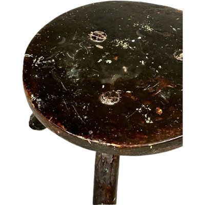 Spanish Brutalist Ebonized Pine Wood Stool, 1900s-TCS-1702865