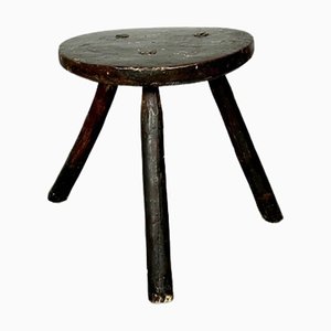 Spanish Brutalist Ebonized Pine Wood Stool, 1900s-TCS-1702865