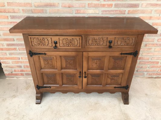 Spanish Carved Dark Walnut Tuscan 2-Drawer Credenza, 1940s-NOU-614382