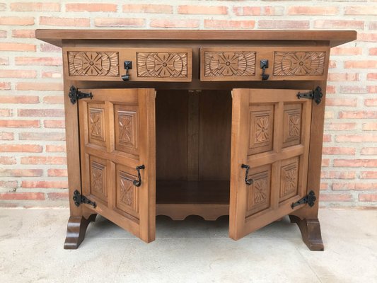 Spanish Carved Dark Walnut Tuscan 2-Drawer Credenza, 1940s-NOU-614382