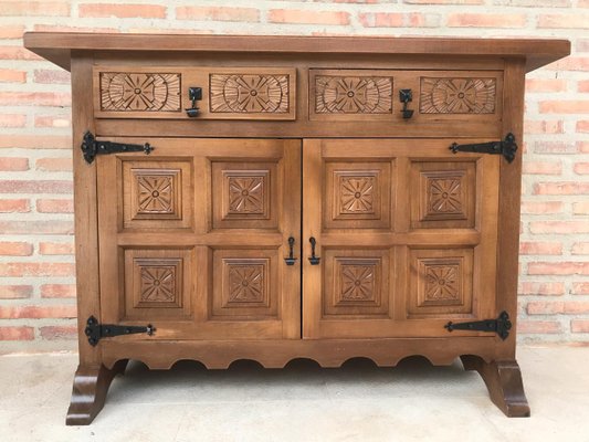 Spanish Carved Dark Walnut Tuscan 2-Drawer Credenza, 1940s-NOU-614382