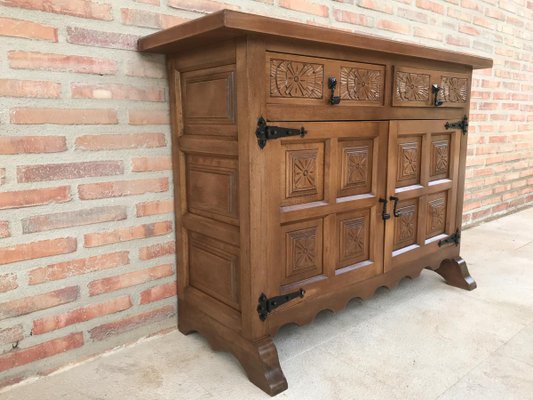 Spanish Carved Dark Walnut Tuscan 2-Drawer Credenza, 1940s-NOU-614382