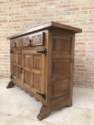 Spanish Carved Dark Walnut Tuscan 2-Drawer Credenza, 1940s-NOU-614382