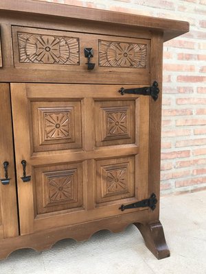 Spanish Carved Dark Walnut Tuscan 2-Drawer Credenza, 1940s-NOU-614382