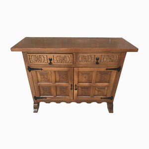 Spanish Carved Dark Walnut Tuscan 2-Drawer Credenza, 1940s-NOU-614382