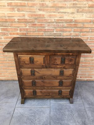 Spanish Catalan Carved Walnut Chest of Drawers, Highboy or Console, 1920s-NOU-739234