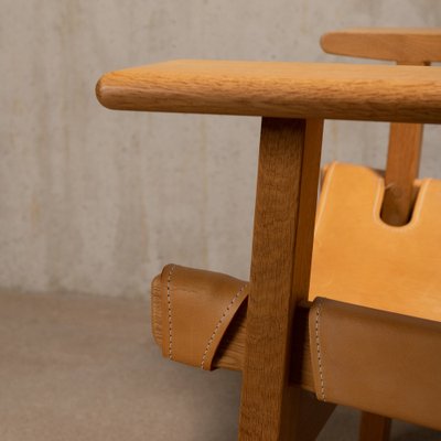 Spanish Chair Set in Naturel Leather and Oak by Børge Mogensen for Fredericia, 1995, Set of 2-JK-1824715